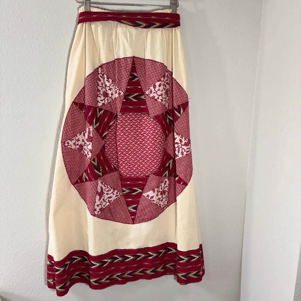 Vintage 70's Glen of Michigan Red Cream Patchwork Star Maxi Skirt Medium READ - Picture 2 of 16